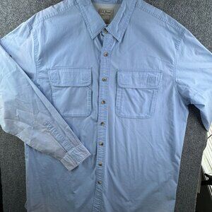 LL Bean XLT Tall Button Up Shirt Blue Fishing Hiking Cargo Pockets Cotton Adult